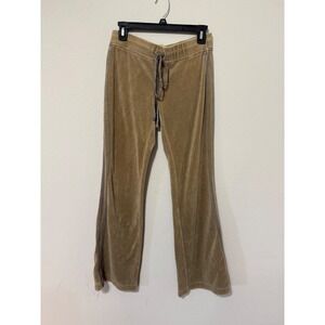 Y2K VTG Tan Brown Flare Velour Track Pants Women's Small Side Stripes Sporty